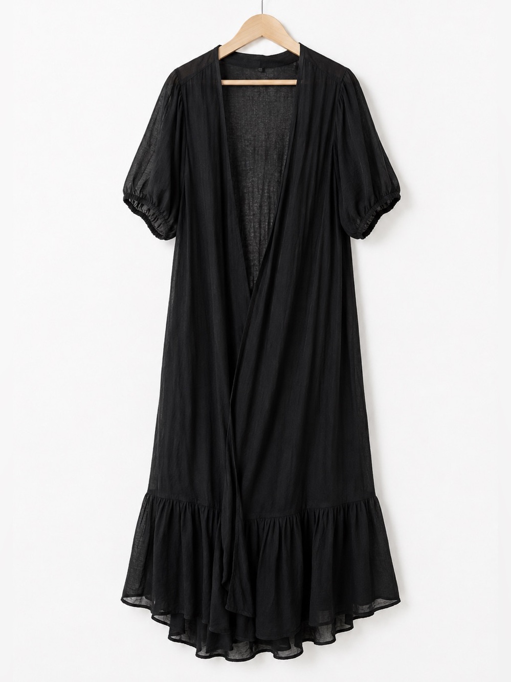 Black V-Neck Short Sleeve Ruffle Hem Dress